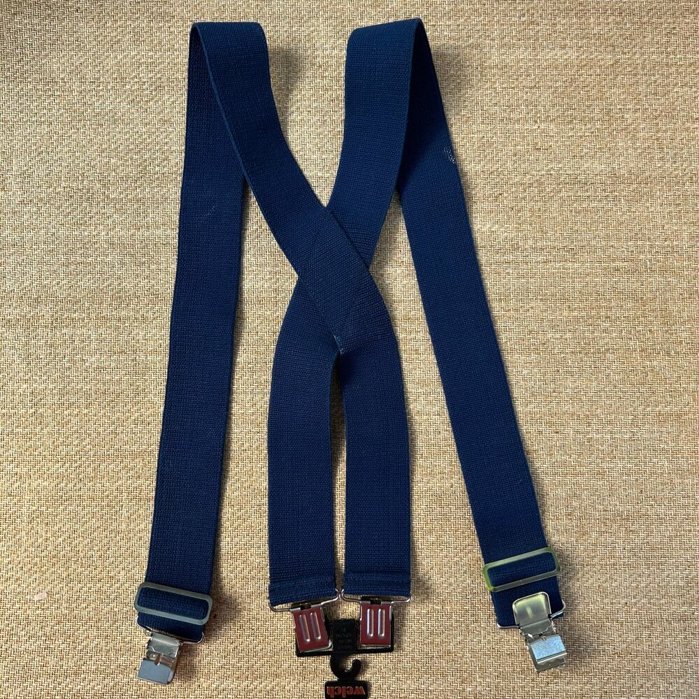 Welch Suspenders Braces Navy Blue Adjustable Elastic Clip On USA Made New